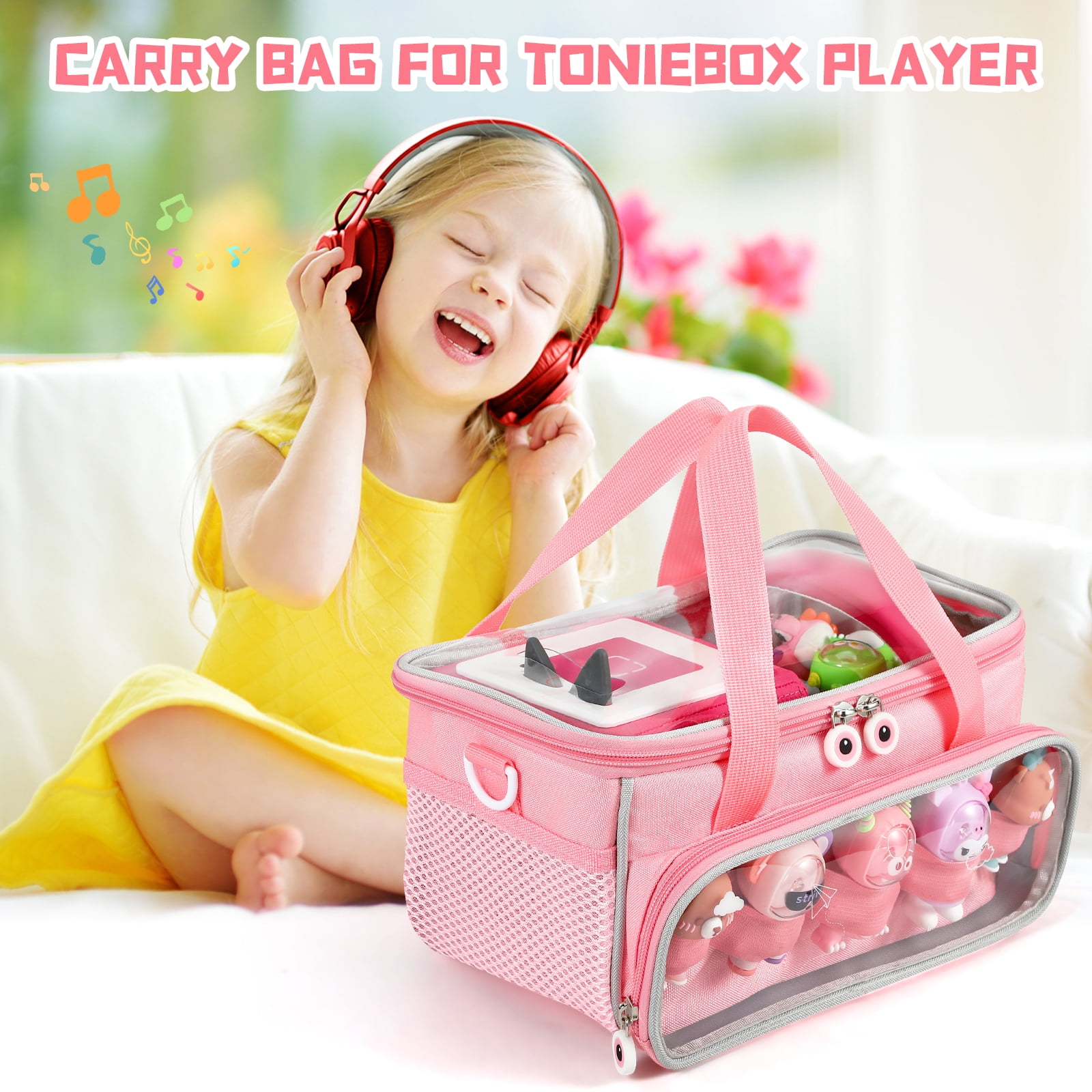MASiKEN Carry Case For Toniebox & Figurines - Holds 40+ Tonies, Purple Felt Bag With Display Pocket