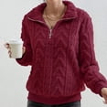 thumbnail image 5 of WTXUE Women's Oversized Cable Knit Pullover Sweatshirts Quarter Zip Collared Fleece Lined Jacket Fall Winter Fashion Warm Trendy Sweater for Cold Weather Red S, 5 of 8