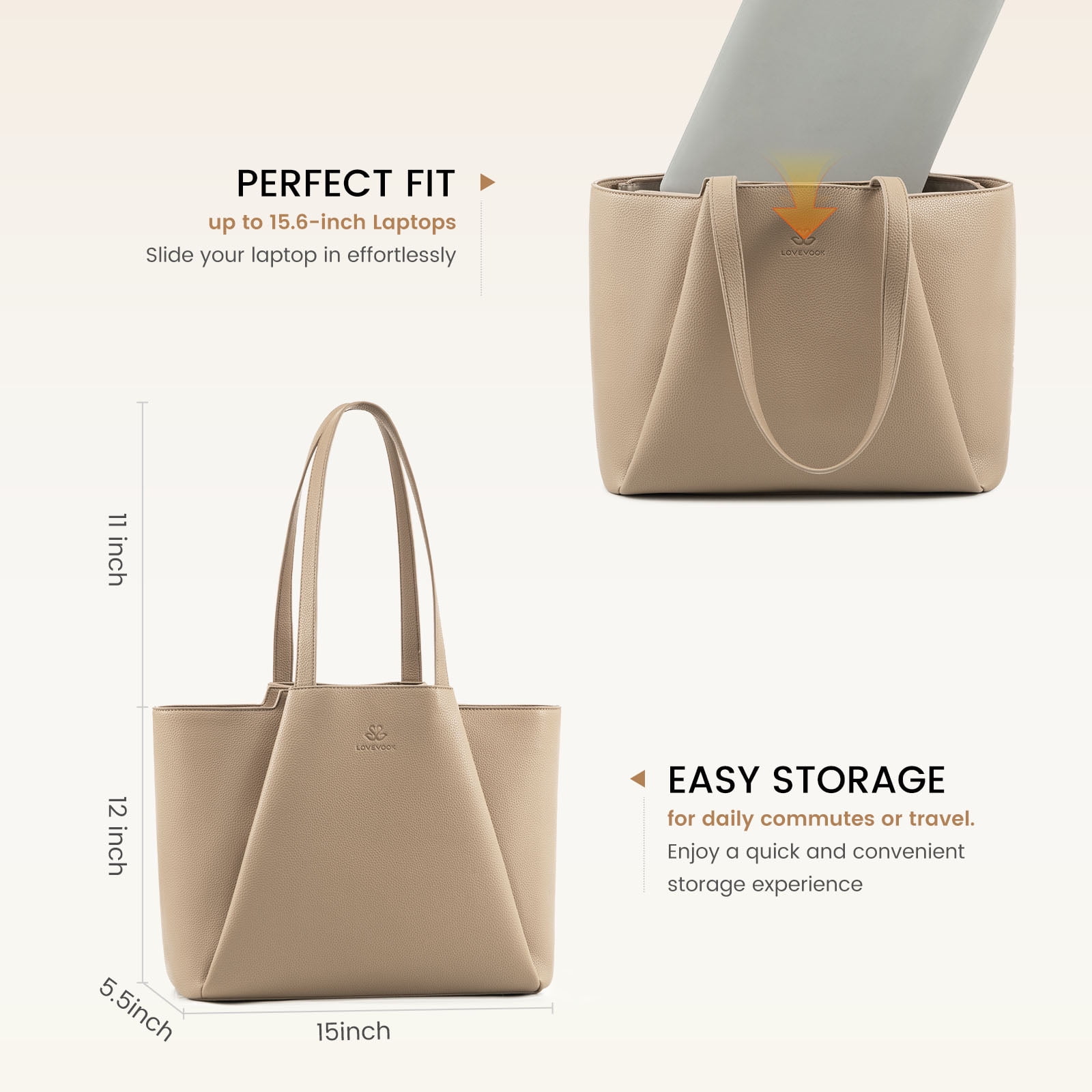 Lovevook Handbag Purses for Women,Large Work Tote Bag Briefcase Shoulder Bag for Women Fit 15.6 Inch Laptop with Clutch Bag