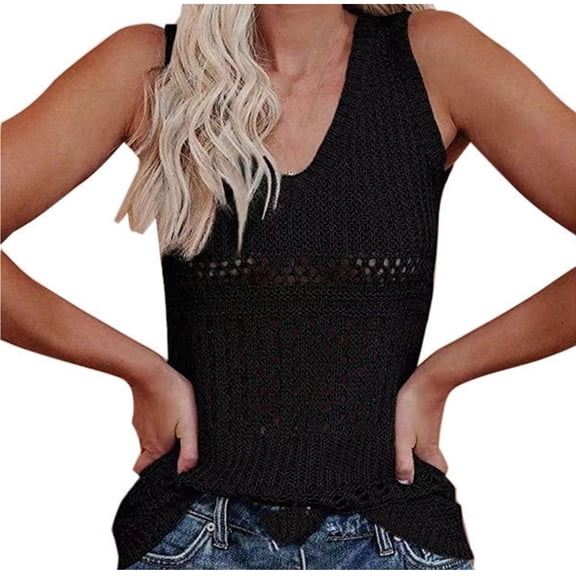Summer Plus Size Women's Tank Tops V Neck No Sleeve Loose Solid Color with Loose Straps and Knitted Sweater Casual Top Casual T-Shirts