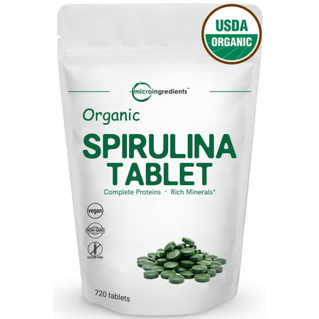 Micro Ingredients Pure Organic Spirulina, 3000mg Per Serving, 720 Tablets, Best Superfoods for Rich Minerals, Vitamins, Chlorophyll, Amino Acids, Fatty Acids, Fiber & (Best Source Of Fiber Supplement)
