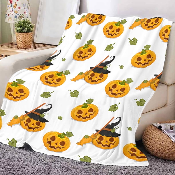 Manta con estampado de calabaza de Halloween, moderna manta cálida de franela para dormitorio