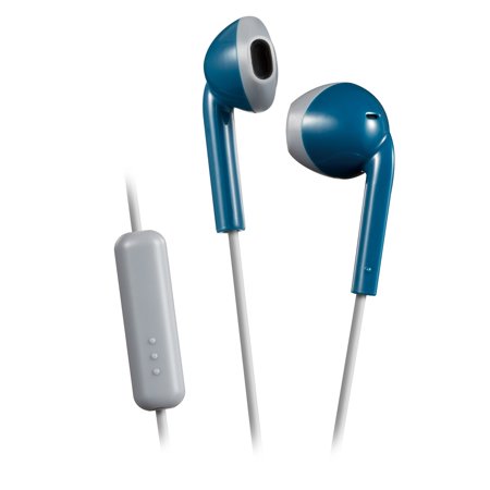 UPC: 0046838079375 | JVC Blue and Grey Sweat and Splash Proof Retro Earbuds with Microphone and Remote HAF19MAH
