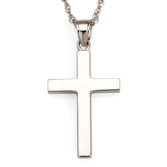 Ross-Simons 14kt White Gold Polished Cross Pendant Necklace, Women's, Adult