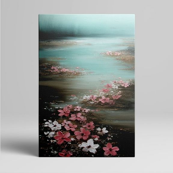 1pc Serene Water and Floating Cherry Blossoms Framed Decor room hanging Wall Picture Decor for Home Gifts, living room, bathroom, bedroom, kitchen wall art decor canvas wall art