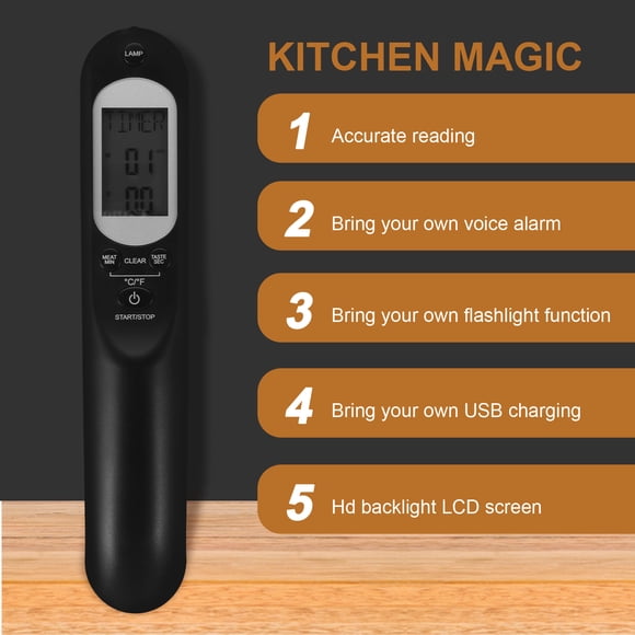 ADDHAT 1 Termómetro Digital Para Carne Con Sonda Precisa Negro Para Cocina Y Barbacoa De Uso Duradero