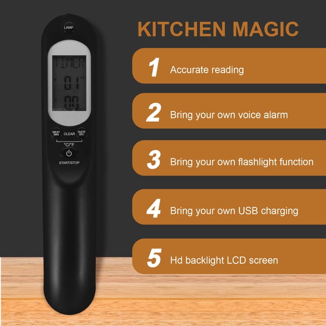 ADDHAT 1 Termómetro Digital Para Carne Con Sonda Precisa Negro Para Cocina Y Barbacoa De Uso Duradero