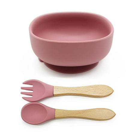 

Baby Feeding Bowl Spoon Fork Set Anti Slip Silicone Suction Divided Plate Tray Utensil BPA-Free Training Dish Tableware