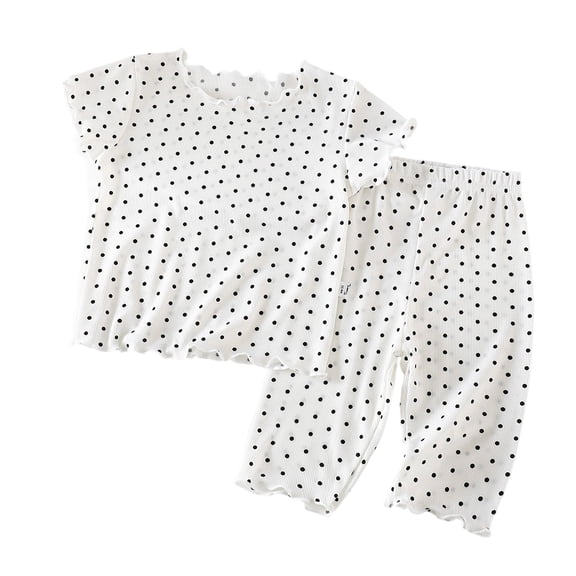 REDARER Kids Polka Dot Pajama Set, Soft Short Sleeve Ruffled Edge 2-Piece Sleepwear for Boys & Girls,4-5 Years