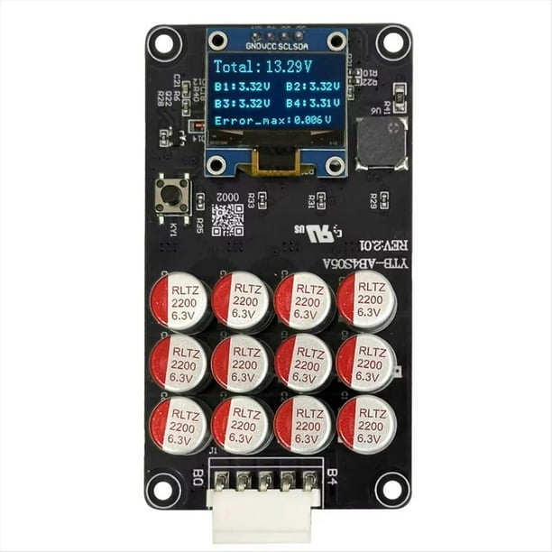 Balanceador Activo de Baterías de Litio de 5,5 A, 4S, 12 V, Li-Ion/LifePO4/NCA, con Pantalla OLED y Balanceador de Condensadores.