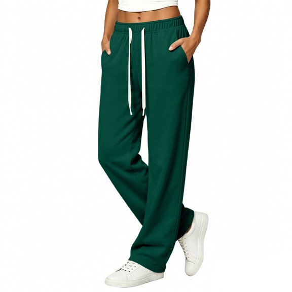 choiix Drawstring Wide Leg Sweatpants for Womens Loose Fit Casual Joggers Comfortable Sporty Trousers Versatile Lounge Bottoms Dark Green 3XL