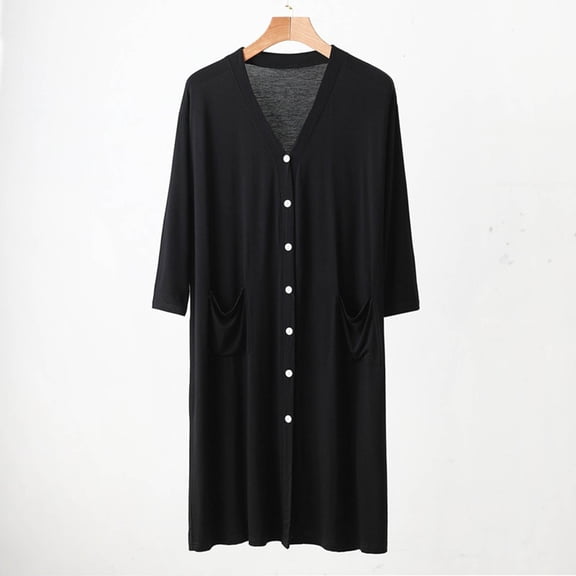 Nimbly Women's Pajamas Robe V Neck Button Down Nightgown with Pockets