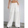 thumbnail image 5 of Women Wide Leg Linen Pants, High Waisted Summer Casual Cotton Linen Palazzo Pants with Pockets White XL, 5 of 9