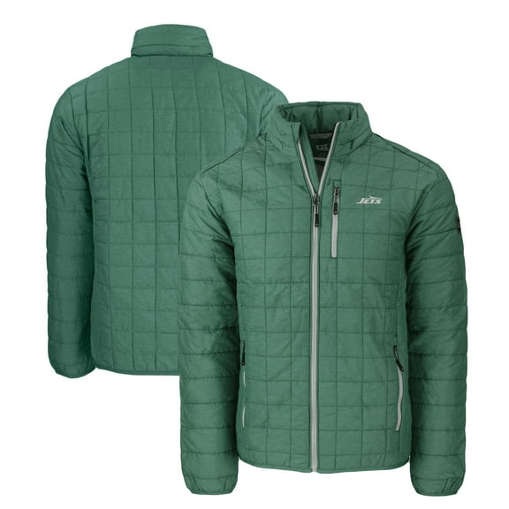 Men's Cutter & Buck Hunter Green New York Jets Primary Logo Rainier PrimaLoft Eco Insulated Full-Zip Puffer Jacket