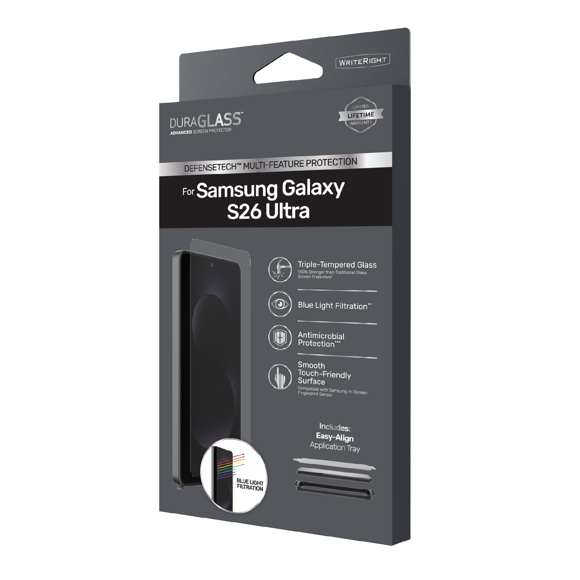 DuraGlass DefenseTech Glass Screen Protector with Blue Light Filtering for Samsung Galaxy S26 Ultra