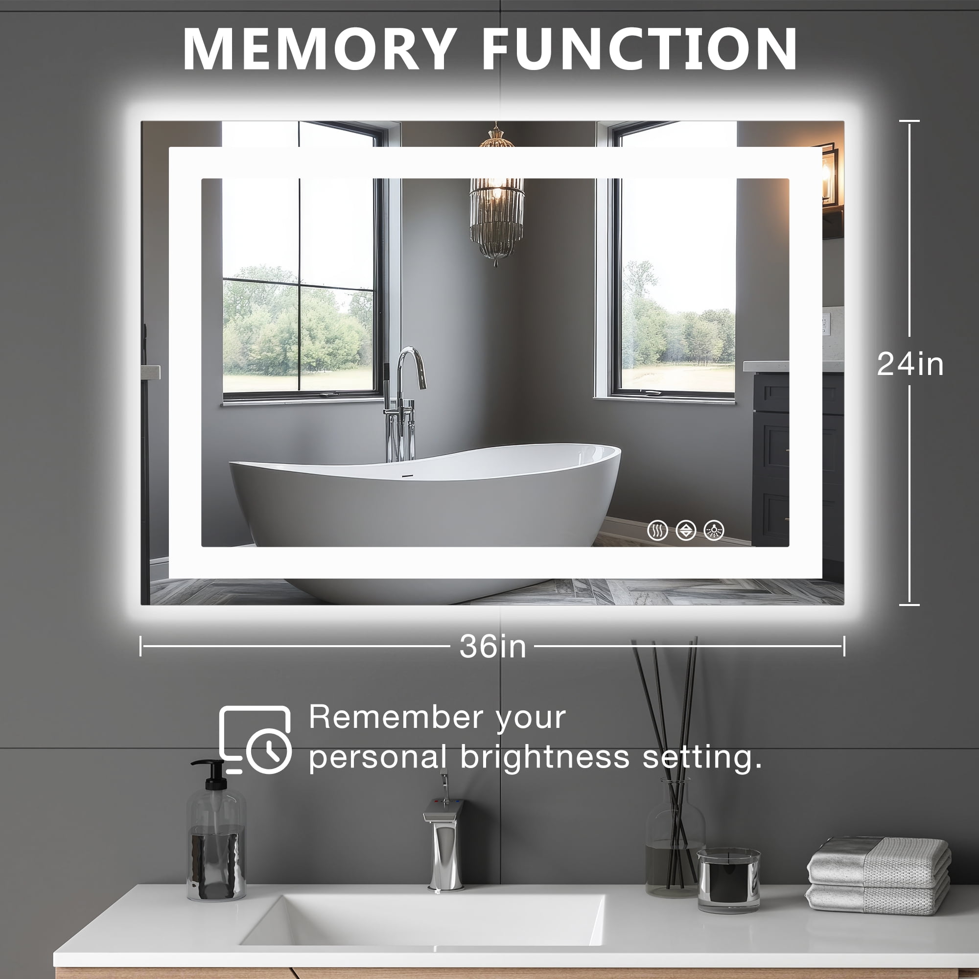 MAYEERTY 24"x36" Anti-fog LED Bathroom Mirror, Wall Mounted Vanity Mirror