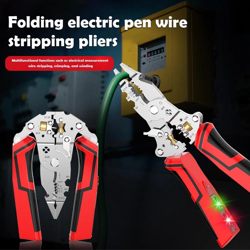 16 in 1 Wire Stripper Twister, For Cutting and Pulling Wires, Cable Scissors,Voltage Tester Pliers, 30v to 220v-Red