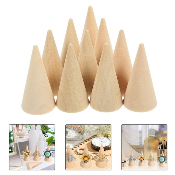 FRCOLOR 10Pcs Beige Wood DIY Cone for Jewelry Holder and Retail Showcase