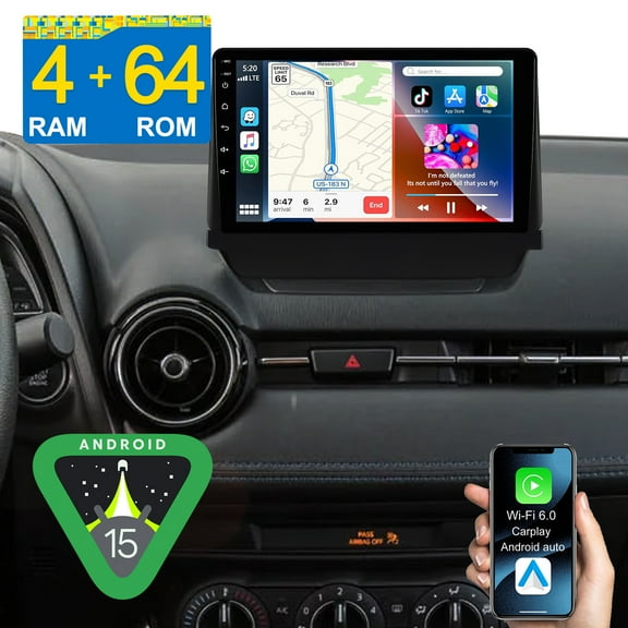 9" Touchscreen 4 64GB Car Radio Stereo for MAZDA 2 Demio 2014-2023 Toyota Yaris iA 2017-2018 with Apple CarPlay/GPS Navi/Wi-Fi/BT 5.4/DSP/Backup Camera