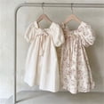 thumbnail image 2 of Robes version Coréenne de Nouvelle Robe d'Été Robe à Manches Bouffantes avec Nœud floral Doux Col Carré FJH, 2 of 5