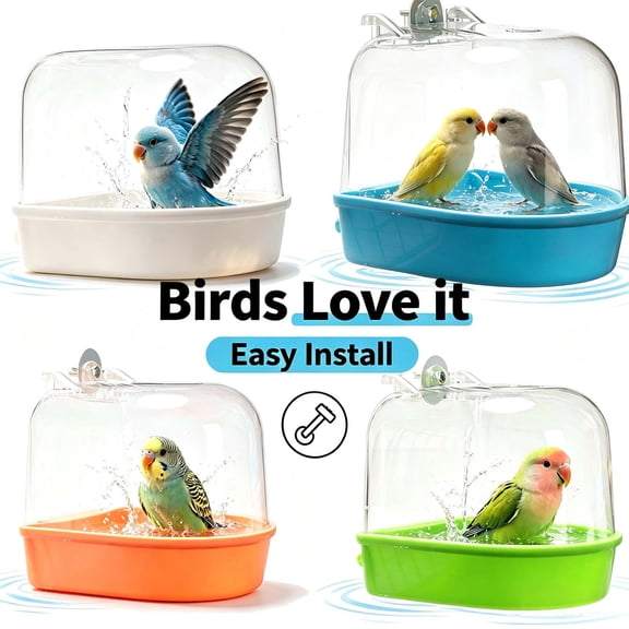 Parrot Shower, Bird Bath for Cage, Bird Cage Accessory, Bathing Parakeet Caged Bird Bathing Tub, for Pet Small Birds Canary Budgies Parrot Parakeet Finch Canary Parrot Lovebird _ Blue
