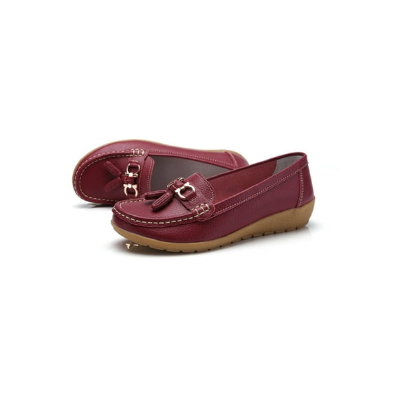 Eloshman Ladies Shoes Comfort Round Toe Flats Nursing Loafers for Womens Wide Width Size 9 Liquor 6