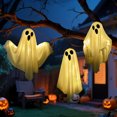 thumbnail image 2 of Qoosea 3 pack Hanging Ghosts Halloween Decor, 20 inch LED Glowing Ghost Halloween Decorations Outdoor Lights for Yard Porch Tree Garden Patio Bedroom Wall Party, Warm White, 2 of 9