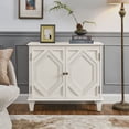 thumbnail image 2 of Jopath 33.6" Retro Wooden Sideboard Buffet Cabinet with Storage, Symmetrical Geometric Accent Display Cabinets for Kitchen Dining Living Room Entryway Hallway White, 2 of 9