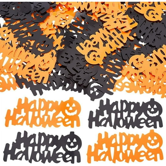 800~1200Pcs Confetti Table Scatter Confetti Small Glitter Plastic Black Orange Sprinkle Table Scatters Word Confetti for DIY Happy Party Favors Supplies Table Decorations