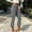 Gray, variant on Women's Solid Cropped Micro Flare Pants, Fold Over Elastic Waist Capri Trousers, Stretch Slim Fit Casual Summer Wear Black M