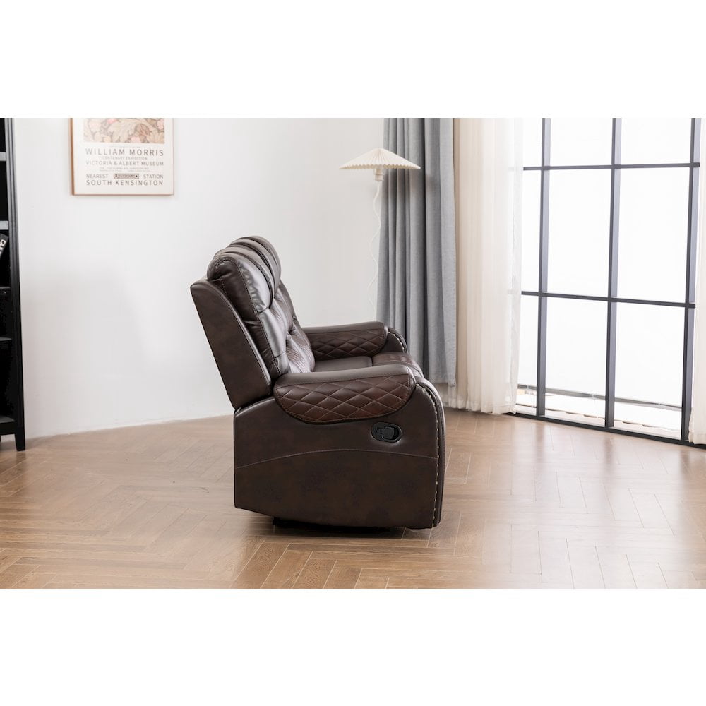 Ilyiano Two Tone Faux Leather Livingroom Reclining Sofa In Brown