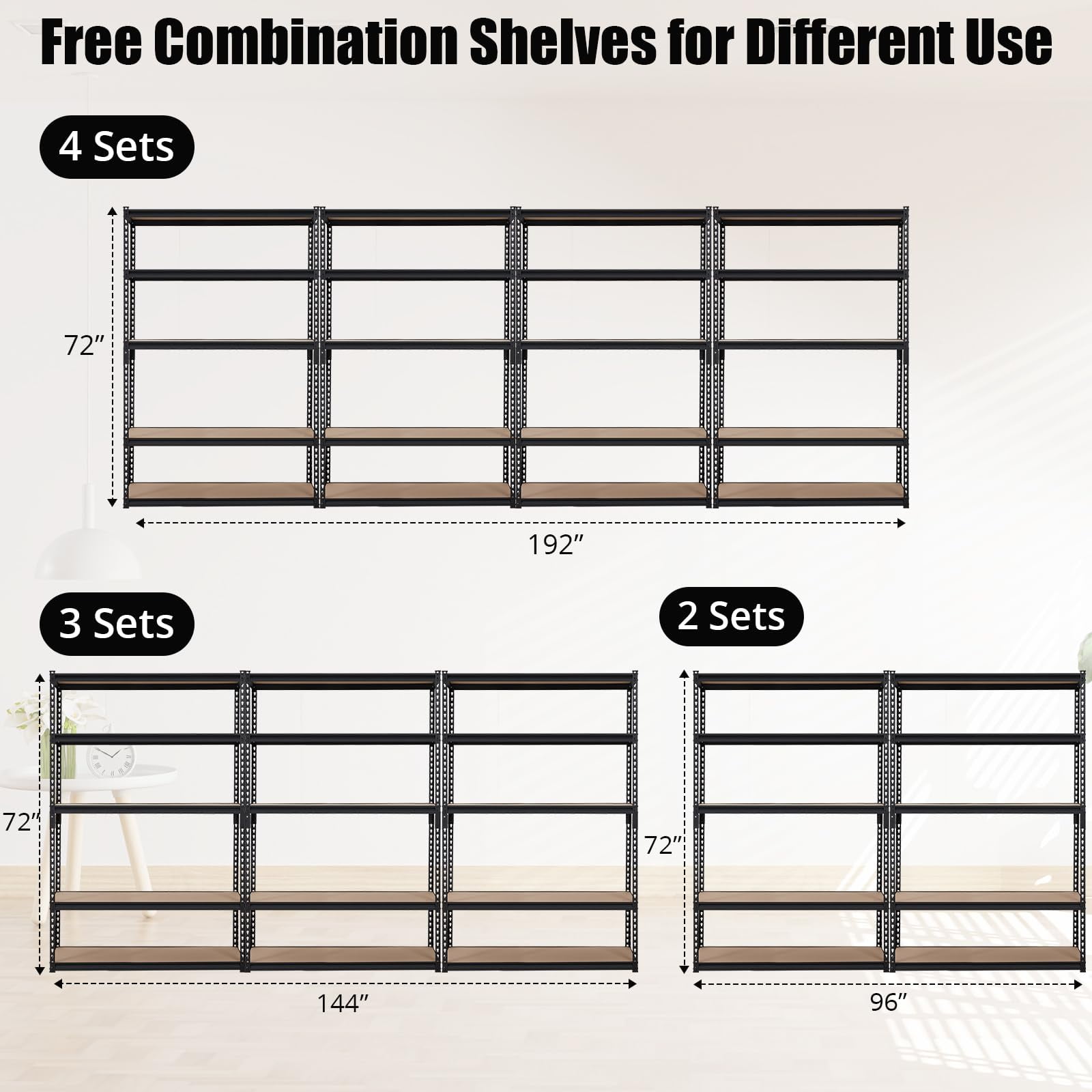 KOKEBREN 5 Tier Storage Shelving Heavy Duty, 48" W x 24" D x 72" H Adjustable Metal Shelving Unit, 2000Lbs Capacity,Storage Shelf for Garage,Warehouse