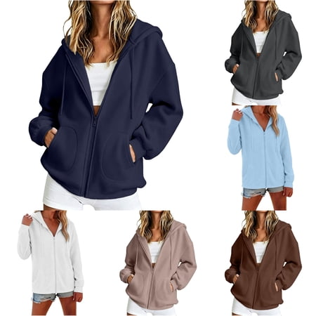 uvwlwu Womens Full Zip Oversized Hooded Jacket Soft Long Sleeve Sweatshirt with Kangaroo Pockets Lightweight for Daily Fall Casual Outdoor Outfits XL