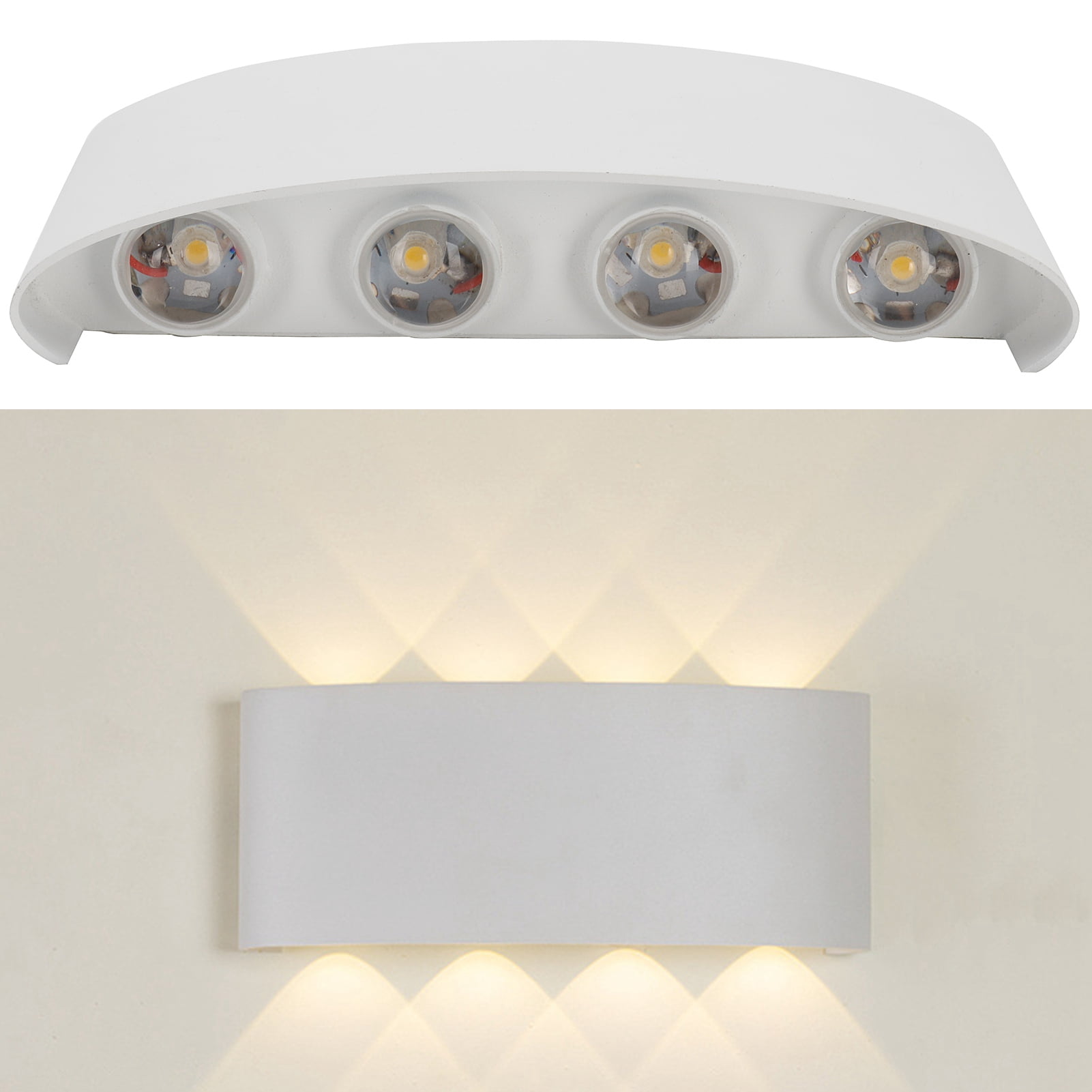 NFTIGB 8LED 8W Wall Sconce Waterproof Outdoor Wall Light Fixture, Warm Light 2000lm, White Aluminum Alloy Garden Patio Porch Corridor Exterior Decoration Lamp, AC85-265V (8.7 inches / 22.2 cm)