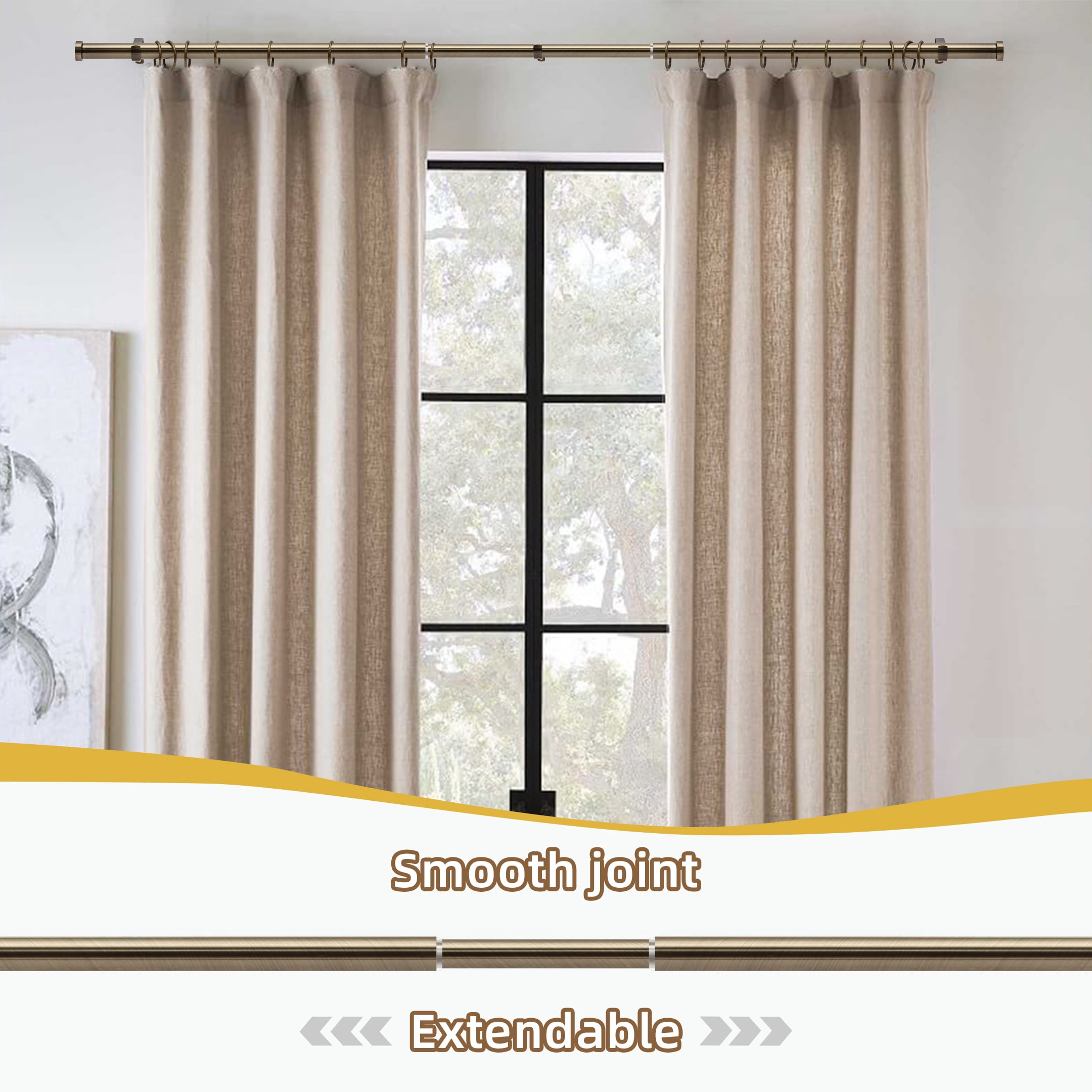 Coquilles Modern  1 Inch Antique Brass Cap Finial Adjustable Single Curtain Rods 48-86 Inches