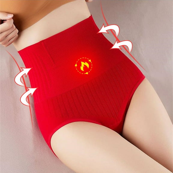 YWDJ Womens Shaping Briefs Underwear Breathable Lightweight High Waist No Show Ladies Comfortable Solid Color Large Size High Waist Warm Belly Hip Lift Thin Waist Panties Underwear Red XL