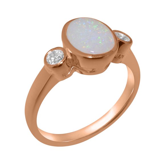 LBG British Made 10k Rose Gold Natural Opal & Cubic Zirconia Womens Anniversary Ring - 33 size options - Size 10