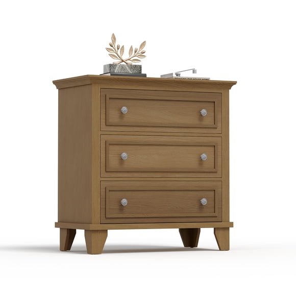 QinaQin Cómoda blanca de 3 cajones para recámara, cajonera ancha de madera con jaladeras vintage, ideal para sala