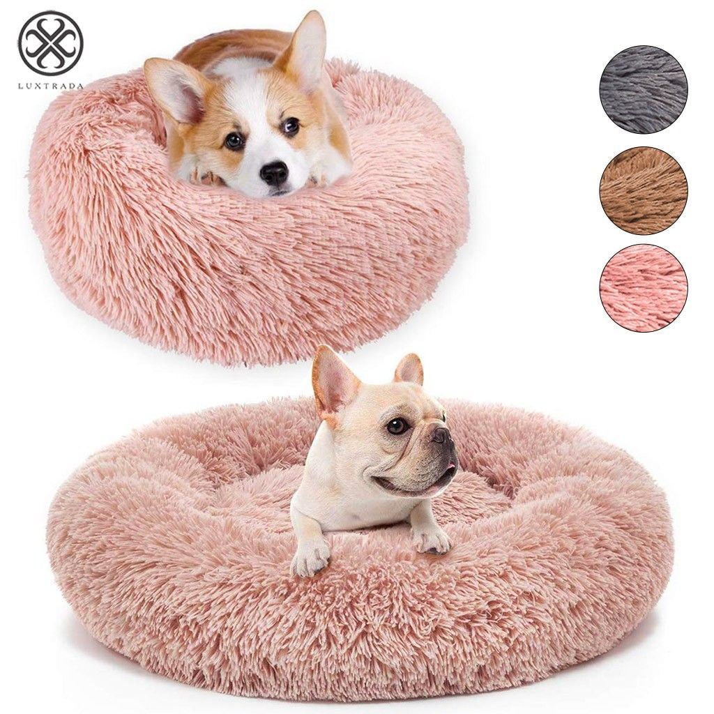 Luxtrada Original Cat and Dog Bed Luxury Shag Fur Donut Cuddler Round Donut Dog Beds Indoor Pillow Cuddler for Medium Small Dogs (S,Dark Grey)