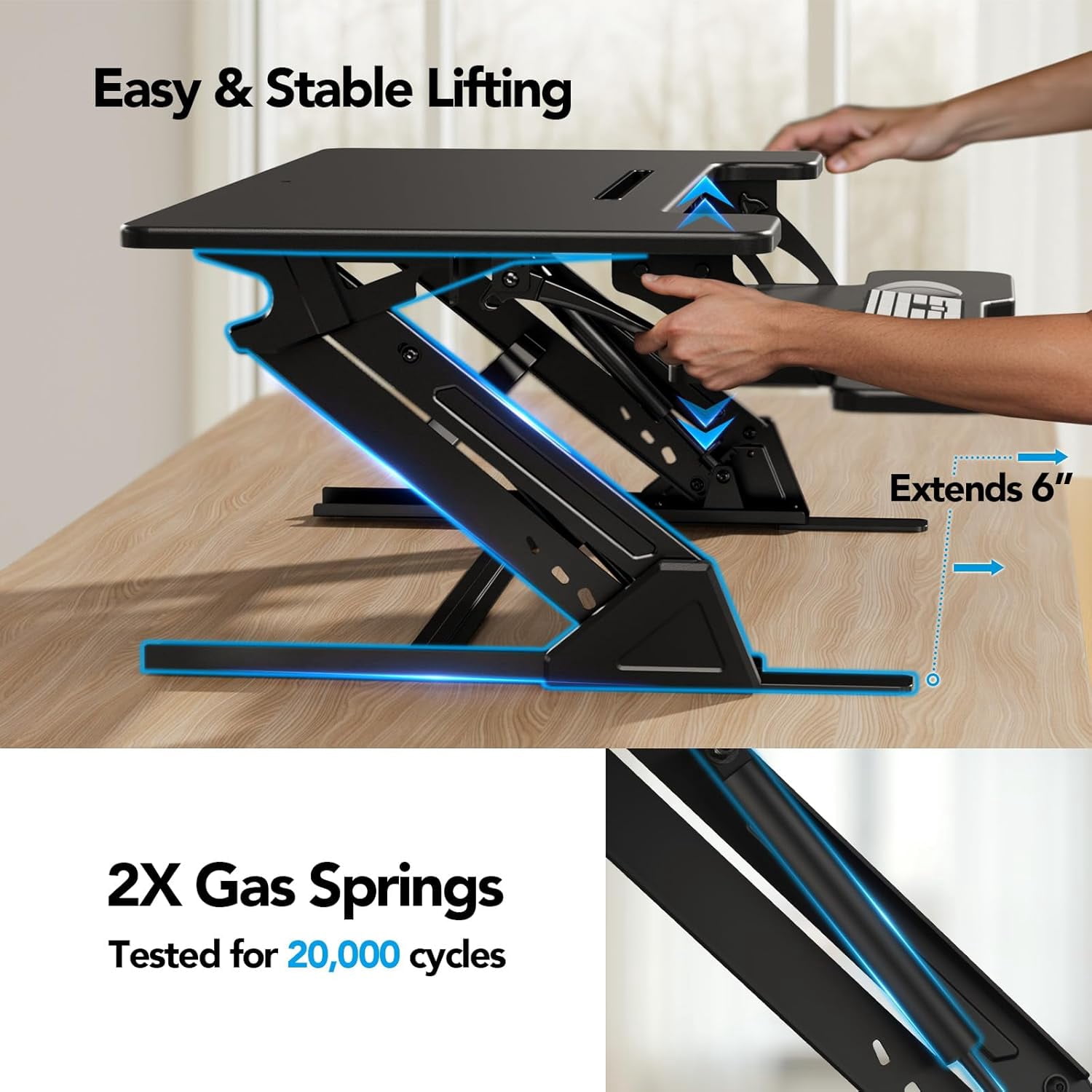 CHITOOMA 32" Z Shaped Stable Standing Desk Converter, Height Adjustable Sit Stand Up Desk Riser, Dual Monitor and Laptop Workstation with Wide Keyboard Tray, Desk Lifter for Home Office
