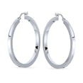 thumbnail image 2 of Simple Large Round Flat Square Tube Big Hoop Earrings for Women .925 Sterling Silver Hinged Notched Post 1.65 Inch Diameter, 2 of 5