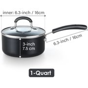 Cook N Home 1-Quart Nonstick Sauce Pan with Lid, Professional Granite Saucepan Non Stick Small Cooking Pots with Stay-Cool Silicone Handle, Heavy Gauge Aluminum Induction Cookware, Marble