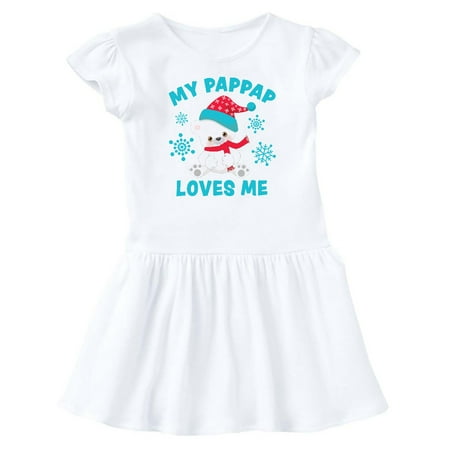 

Inktastic Polar Bear My Pappap Loves Me in Santa Hat with Snowflakes Gift Baby Girl Dress