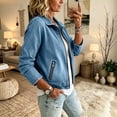 thumbnail image 6 of Edvintorg Denim Jacket for Women Fashion Long Sleeve Casual Loose Zip Up Jean Coat with Pockets Clothes for Women Sky Blue S, 6 of 7