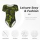 thumbnail image 4 of Balery Tropical Palm Leaves Fern Leaf Body de cuello redondo de manga corta para mujer Tops de manga corta Tops básicos-X-Large, 4 of 7