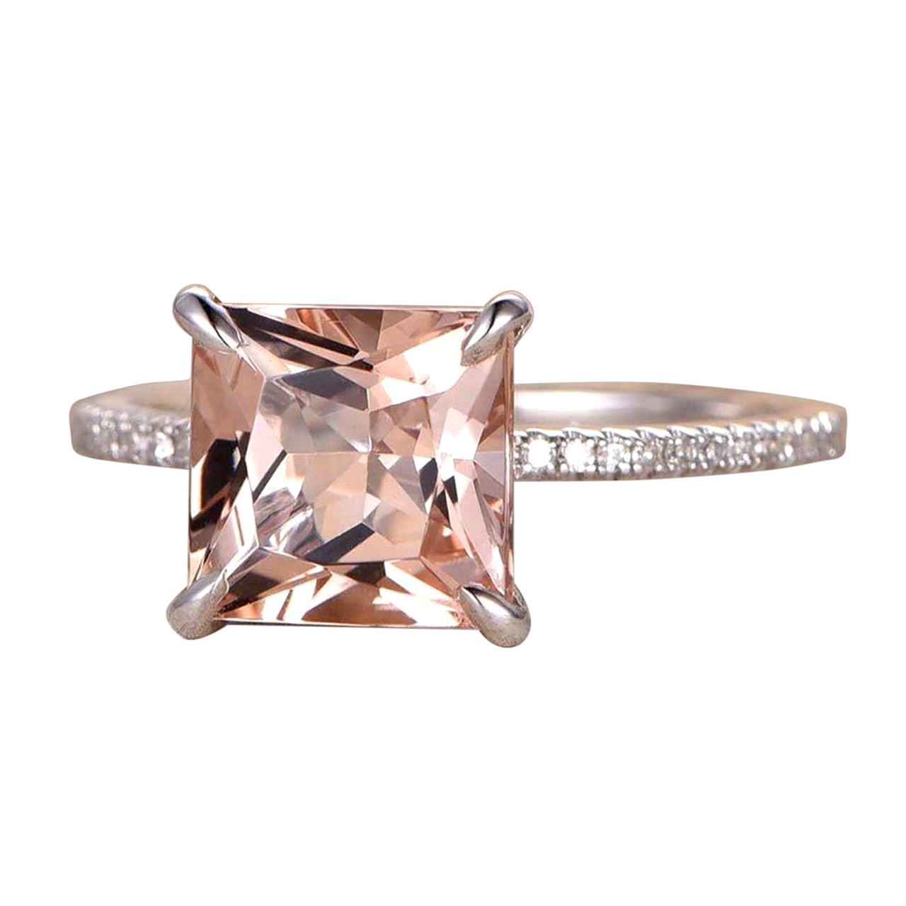 1.25 Carat Peach Pink Real Morganite (princess cut Real Morganite) Man made diamond moissanite Engagement Ring Sterling Silver with 18k Gold Plating