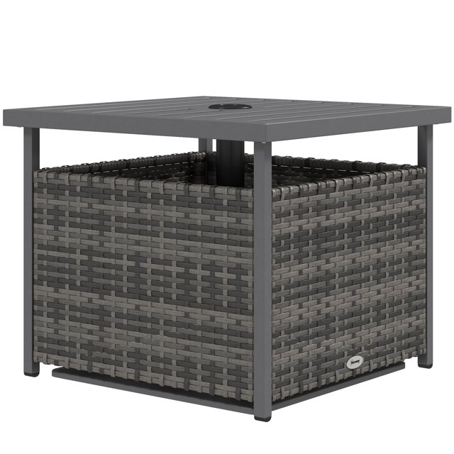 CoSoTower Rattan Coffee Wicker Patio Table w/ Umbrella Hole for Backyard Mixed-Grey