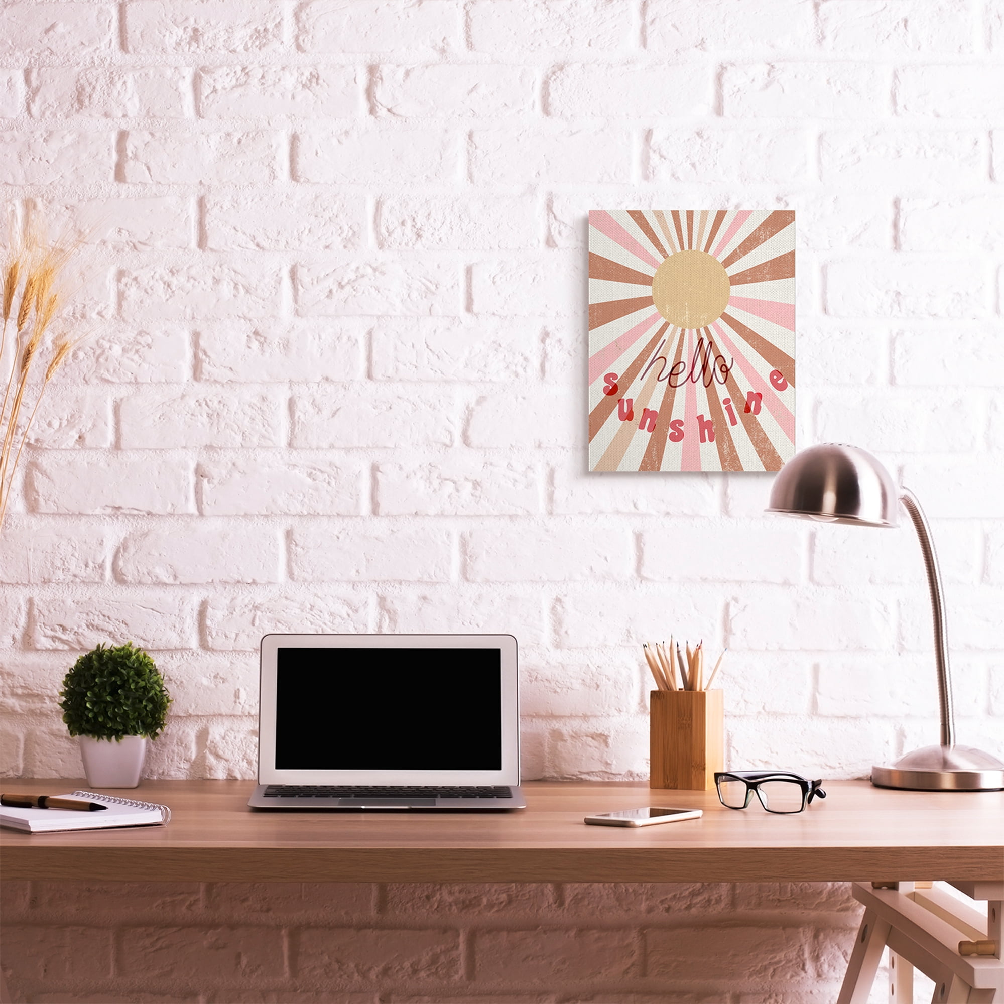 Stupell Industries Hello Sunshine Phrase Light Bursts Pink Red Canvas Wall Art by Daphne Polselli