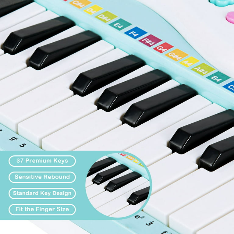 Costway clavier de piano à 37 touches pour enfant, jouet piano électronique avec  tabouret et microphone, cadeau pour enfants, bleu clair - Conforama