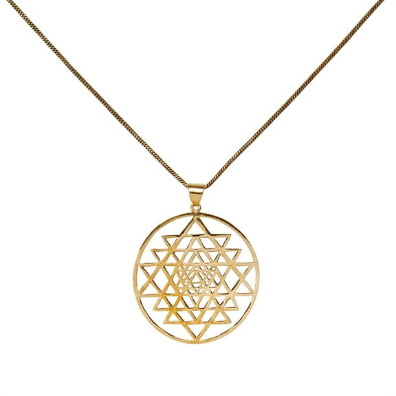 81stgeneration Women's Gold Tone Brass Round Sri Yantra Cosmic Geometry Pendant Necklace, 20.5"